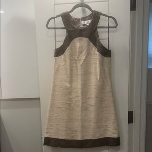 Trina Turk Cream and Brown Sleeveless Shift Dress